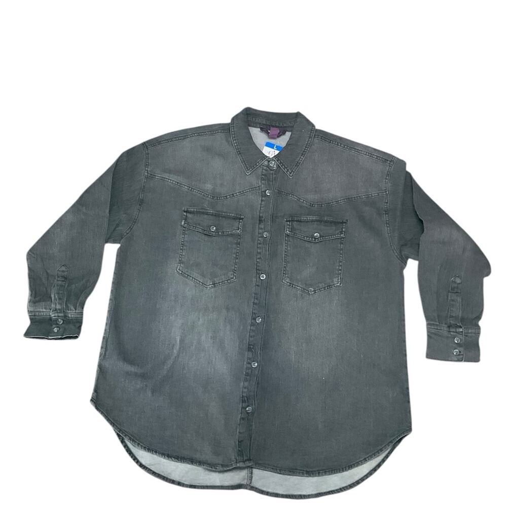 Gloria Vanderbilt Women's Button Up Denim Shirt Charcoal Black Size Large NWT